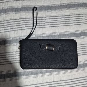 Black Wristlet Wallet with Bow Accent